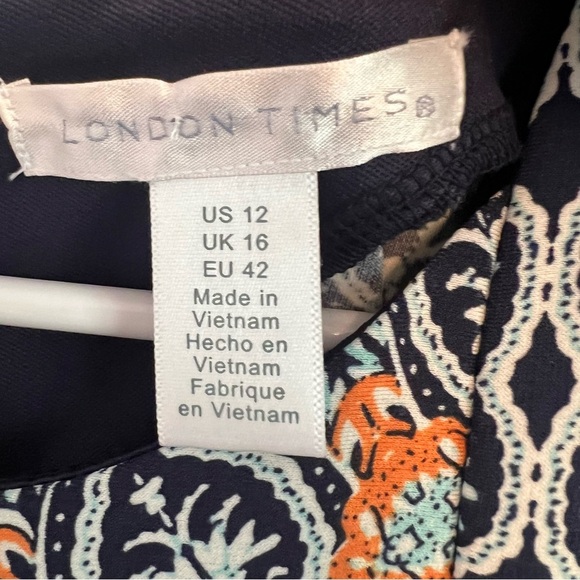 London Times Maxi Dress Front Slit Multicolor Sleeveless Size 12 Boho Beach - Picture 8 of 10